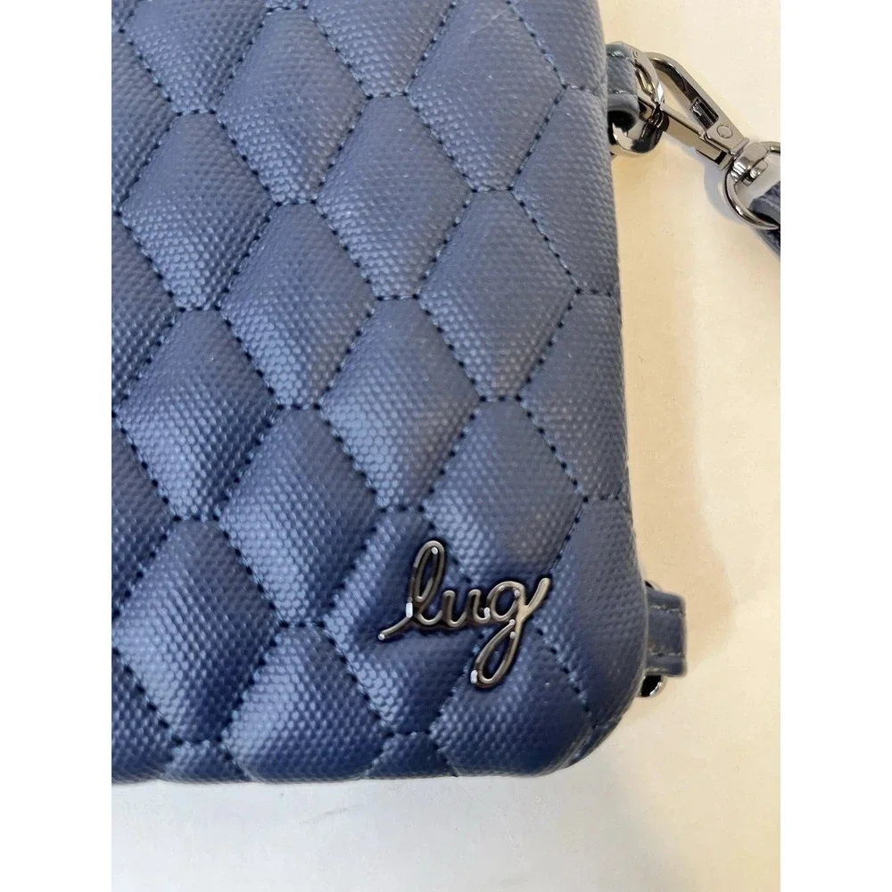 Lug Peekaboo Wristlet Navy Logo Travel Detachable Strap Quilted Neutral Casual